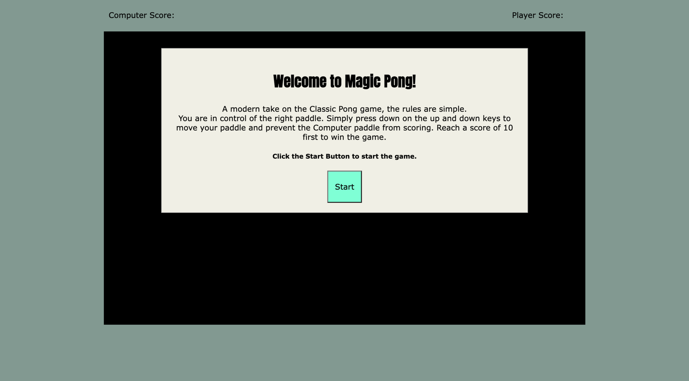Classic Pong game built with plain HTML, CSS and JavaScript